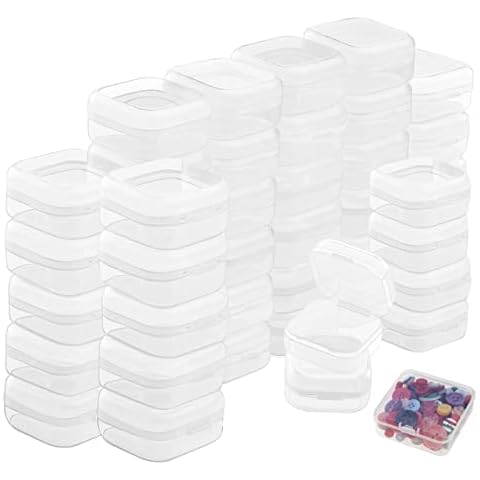 Qixuer Square Mini Jewelry Case, Small Plastic Storage Box Transparent 50 Small Plastic Containers With Lids Organizer Box Case For Pills Herbs Earplug Bead Jewellery Findings And Other Small Items Cover
