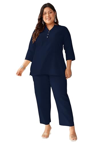 Image of Janasya Women's Light Blue Linen Cotton Solid A-line Top