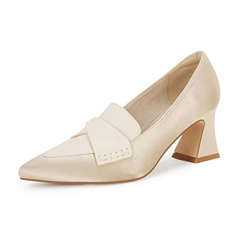 Image of Women's Chunky Block Low Heels Pumps Stitching Retro Work Office Dress Shoes