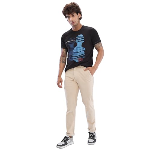 Image of Spykar Men's Mid Rise Regular Fit Cotton Trousers