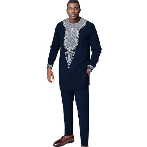 African Suits for Men Wedding Dashiki Outfits Print African Mens Formal Attire 2 Piece Long Sleeve Nigerian Clothes
