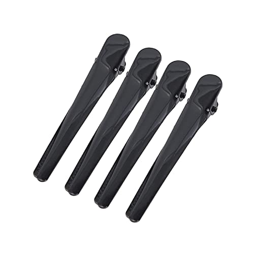 Pinces Alligator en métal pour la Coiffure Coloration des Cheveux Réglage des Boucles Section Pinces à Cheveux Pinces Crocodile en métal Épingles à Cheveux pour Pince à Boucles, Noir Long (4 Paquets) Cover