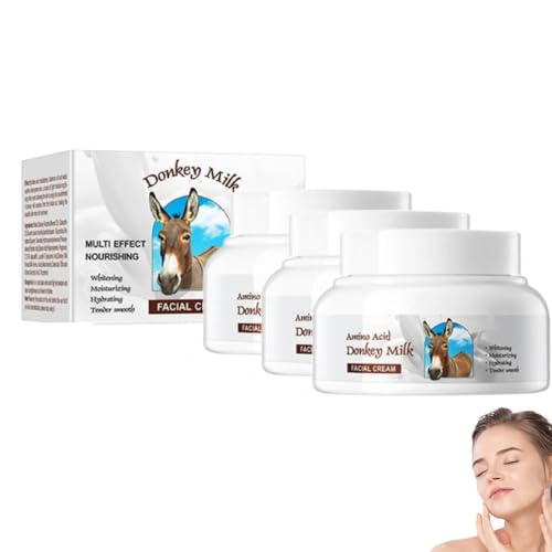 Donkey Milk Cream, Organic Milk Body Lotion, Moisturiser Face Women, Face Cream for Women, Natural Skincare Anti Ageing, Wrinkle and Line Reducing, Hydrating and Firming, for All Types (3PC, 120g)