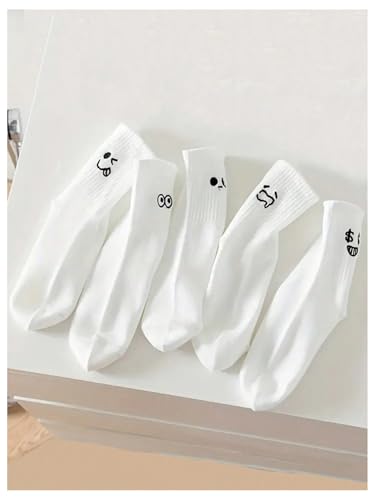 Men's 5 Pairs Cute Funny Emotion Crew Socks Mid Calf Comfy Soft Casual Socks2