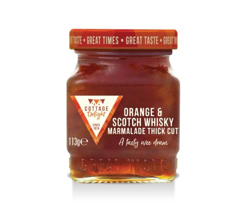 Cottage Delight Orange & Scotch Whisky Cut Marmalade, handgemachte Orangenmarmelade mit Bitterorangen & Whisky, fruchtiger Brotaufstrich & Konfitüre im Glas, britische Feinkost Spezialität