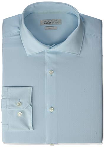 Perry Ellis Men's Slim Fit Spread Collar Dress Shirt, Turquoise Dobby, 17.5 34/35