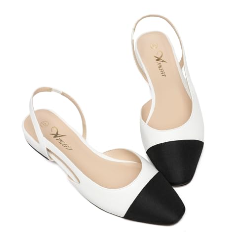 Image of Athlefit Slingback Flats for Women Square Toe Ballet Flats Work Dress Shoes