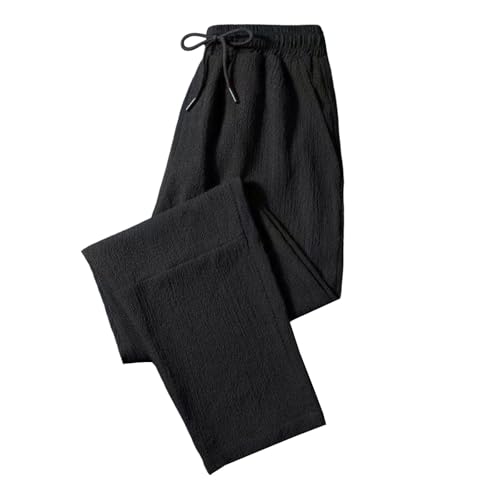 Mens Elastic Waist Pants Straight Leg Loose Fit Lightweight Drawstring Pants Casual Comfy Summer Beach Yoga Trousers