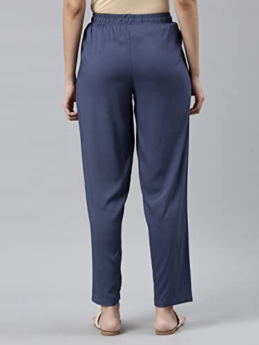 Image of GO COLORS Women Solid Mid Rise Relaxed Fit Viscose Casual Pants