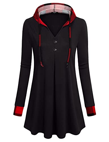 Image of Lotusmile Women's Long Sleeve Hooded Tunic Tops Button Swing Pullover Hoodie Sweatshirts