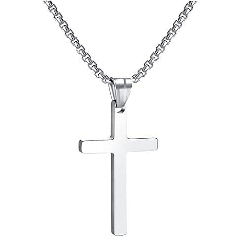RWQIAN Naszyjnik męski krzyż wisiorek srebrny/złoty/czarny, damski łańcuszek ze stali nierdzewnej biżuteria wisiorek 16 "-24", Stal nierdzewna, srebrny, złoty