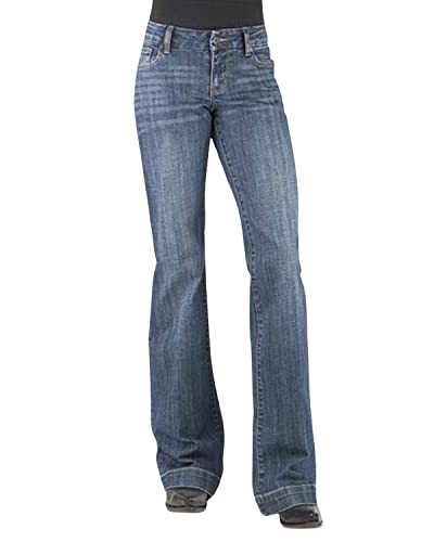 Stetson Women's 214 Medium Wash Pieced Pocket Trouser Leg Jean Blue 6 34