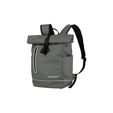 Travelite BASICS rucksack aus wasserfestem Material, Schulrucksack aus Polyester mit Reflektoren + Roll-Up Verschluss, 400g, 48 cm, 19 Liter, Grau (Anthrazit) Cover