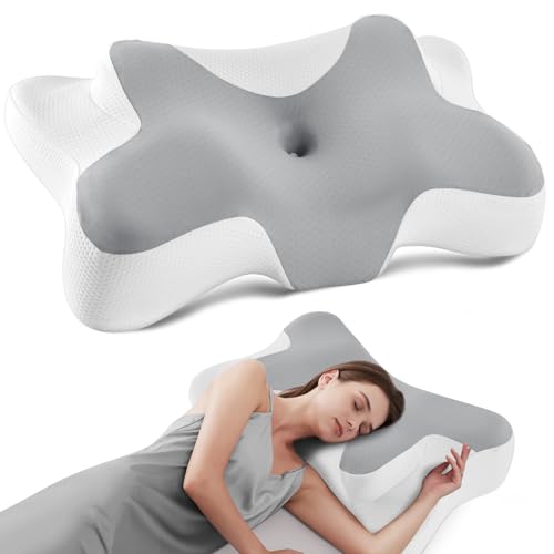 DONAMA Memory Foam Nackenkissen Ergonomisch Kopfkissen mit Armauflage & Zwei Höhen Kühlend & Atmungsaktiv 6-Zonen-Kontur Nackenstützung für alle Schlafpositionen