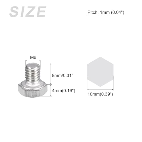 Image of METALLIXITY Hex Bolts (M6-1x8mm) 50Pcs, 304 Stainless Steel Coarse Fully Threaded Hex Head Screw Bolt Machine Screws - for Furniture Repair, Silver
