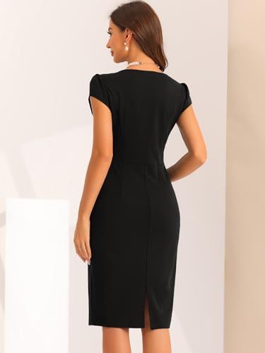 Allegra K Wear to Work Sheath Dress for Women's Vintage Cap Sleeves Cocktail Knee Length Dresses3