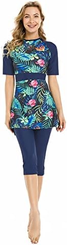TaissBocco Womens Rash Guard Modest Swimsuit for Girls Short Sleeve Bikinis Surfing Swimwear Burkini