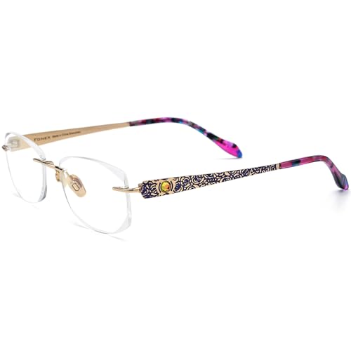 Image of FONEX Titanium Glasses Frame,Rimless Frameless Luxury Diamond Optical Eyeglasses for Women