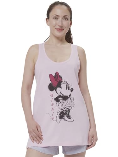 Disney Minnie Mouse Schlafanzug für Damen Pyjama Set ohne Ärmel Oberteil mit Hose Rosa/Grau (as3, Alpha, x_l, Regular, Regular)