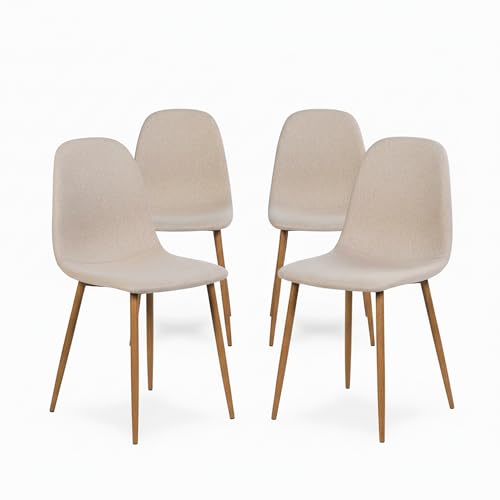 FurnitureR Juego de 4 sillas de Comedor tapizadas de Lino Minimal...
