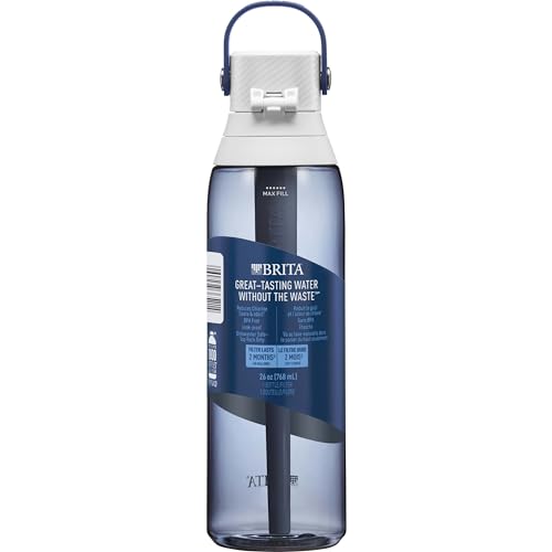 Brita Hard-Sided Plastic Premium Filtering Water Bottle, BPA-Free, Reusable, Replaces 300 Plastic Water Bottles, Filter Lasts 2 Months Or 40 Gallons, Includes 1 Filter, Night Sky 26 Oz