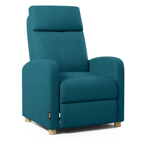 ZZ DON DESCANSO - Sillon Relax Reclinable Tela Verona (63x74x105cm). Sillón Reclinable Compacto con Reposapiés, Apertura Push, 2 Posiciones y Posición Cero, Butaca Reclinable hasta 160º (Azul)
