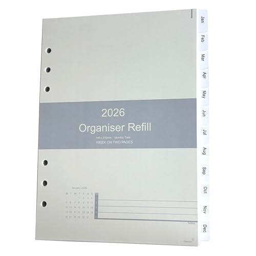 2026 Diary Refill A5 Size Week on Two Pages Monthly Tabs Filofax A5 Compatible