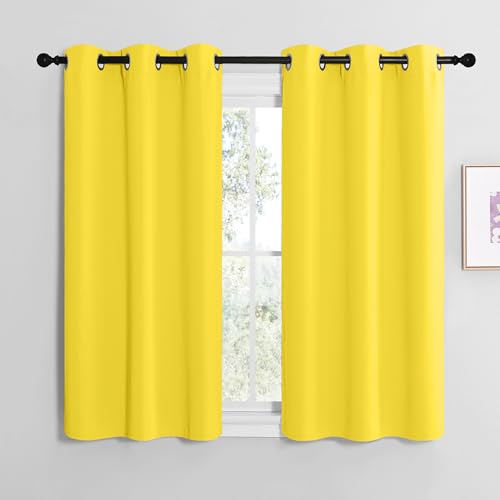 Image of NICETOWN Bright Yellow Room Darkening Curtains for Kitchen, Window Treatment Thermal Insulated Solid Grommet Room Darkening Curtains /Drapes for Bedroom (Set of 2, 42 inches Wide by 48 inches Long)