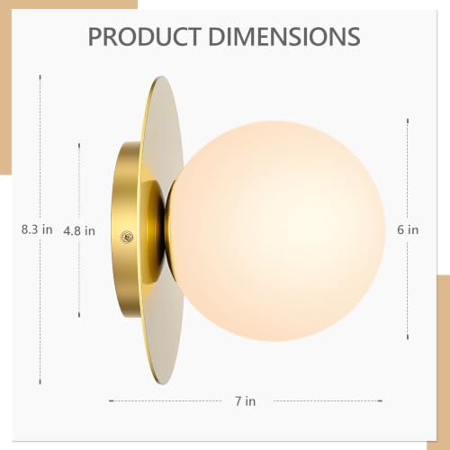 Image of Mid-Century Wall Sconces Ceiling Light Fixture,Gold 2 Pack | Modern Globe Sconces Indoor Hardwired Wall Lights for Hallway Office Porch Bedroom Living Room Stairway