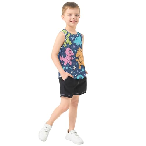Cute Dinosaur Blue Boys Tank Tops Sleeveless Summer Vest Tee Football Sports Shirt for Running Golf Hiking 3T4