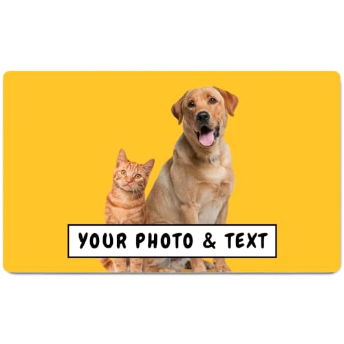 Ferocity Personalisierte Napfunterlage mit Foto und Namen | Fressnapf Matte für Hunde und Katzen | Größe 45 x 75 cm | 4 mm Gummierte Unterlage & Schuhmatte | Haustier Motiv Dein Photo Text [140]