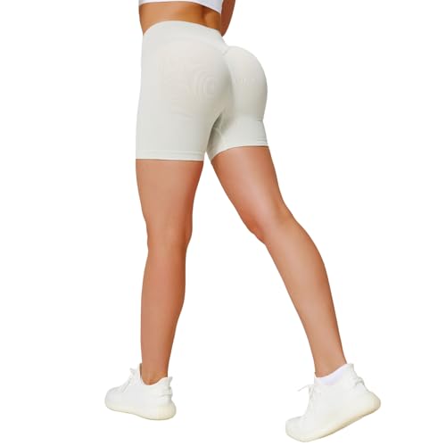 ZYNKIE Women’s Biker Shorts 4.5" Workout High Waist Tummy Control Short Gym Butt Lifting Scrunch Seamless Running Yoga Shorts Light Grey — view 4
