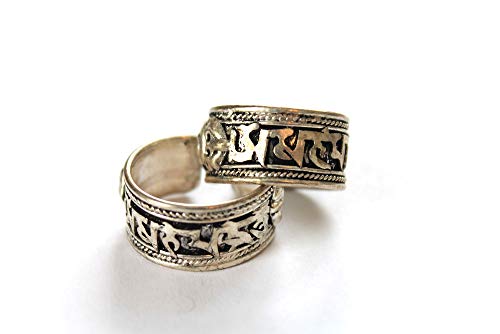 Bohemian Style Tibetan Om Adjustable Ring | Argentium Plated Stainless Steel Jewelry From Nepal #TOP3