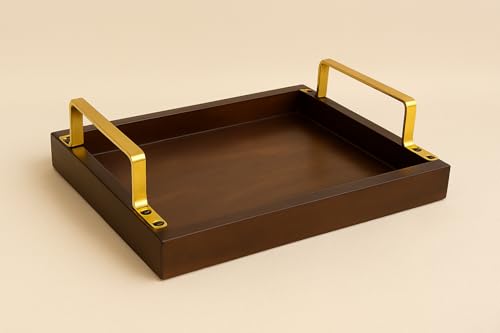 Image of D&G Homes Sheesham Wood Rectangular Serving Tray | Premium Handcrafted Wooden Tray for Home, Kitchen, Dining Table, Restaurant, Office Organizer| Indian Craftsmanship (Rectangular with Handles)