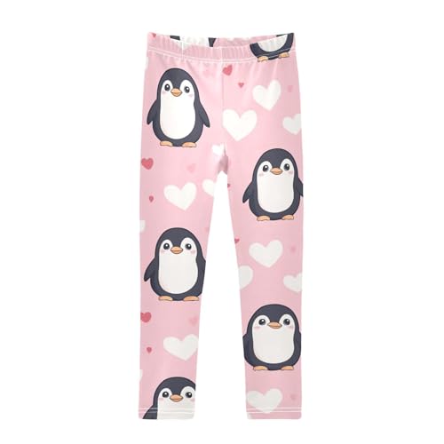Penguin and Heart Girls Leggings,Workout Leggings for Girls Toddler Athletic Legging Size for 3-10T