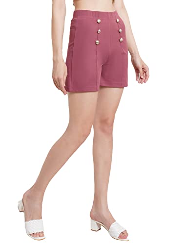 Image of POPWINGS Casual Solid Mid-Rise Button Shorts for Women || Shorts for Women Stylish || Pull-On Women Shorts || Summer Wear Shorts for Women