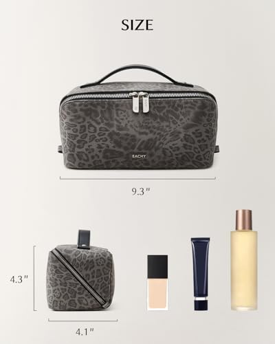 Image of EACHY Travel Makeup Bag, Large Capacity Cosmetic Bag for Women, Waterproof PU Leather, Flat Open Portable Toiletry Bag for Skincare, Brushes & Travel Essentials