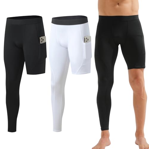 2 Pack Compression Pants Men Basketball One Leg Running Tights Single Leg Workout Legging Athletic Base Layer Gear