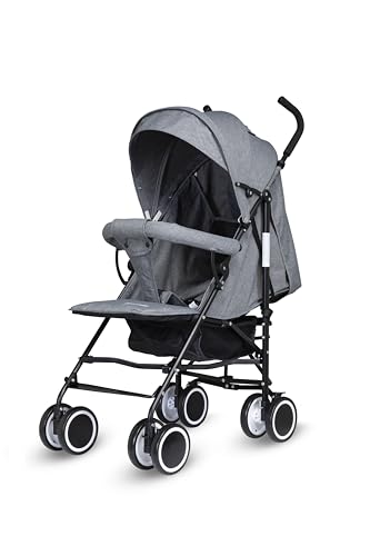 Easy Fold Stroller/Pushchair for Toddler, Lightweight & Compact Travel Buggy, Baby Pram/Pushchair with One-Handed Fold, Storage Basket, Smooth Ride, Suitable for 0-36 Months, Max 15kg (Grey)