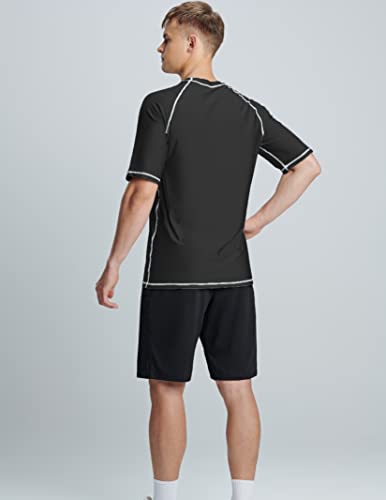 Liberty Imports 2-Pack Men's Uv Short Sleeve Swim Shirts Loose Fit Rash Guards (Set C, X-Large) Black/Navy #TOP2