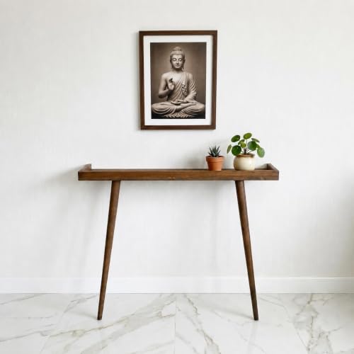 Image of 80 cm Solid Wood Console Table for Living Room | Modern Entryway & Hallway Table | Narrow Sofa Side Table for Home Decor | Wooden Foyer Entrance Table | 80 x 20 x 80 cm | Walnut Finish