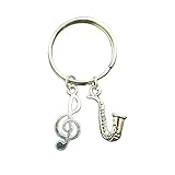 Graduation Keychain Gift, Antique Silver Color Music Note Keychain, Saxophone keyring Music Jewelry