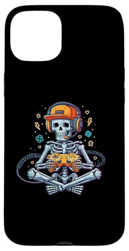 Halloween Skeleton Gamer Pixel Video Gaming Boys �X�}�z�P�[�X iPhone 15 Plus �p