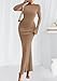 PRETTYGARDEN Women's Fall Fashion 2026 Long Sleeve Maxi Dress Ribbed Knit Boat Neck Bodycon Casual Dresses Going Out Outfits (Khaki,Small)