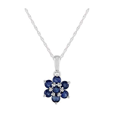 Sterling Silver Blue Sapphire Floral Pendant Cover