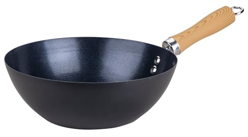 Fackelmann Wok-Pfanne Ø 26 cm – Karbonstahl mit 2-facher Antihaftbeschichtung, Bambusgriff, extra hoher Rand, PFAS-frei, Hitzebeständigkeit: +160 °C, Für Gas-, Elektro- & Glaskeramikherde