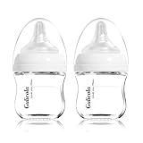 Gulicola Small Glass Baby Bottle for Newborn Breastfeeding Babies, Preemie & Extra Slow Flow Nipples (SS), Anti-Colic, Breast-Like, 0 Months+, 3 oz, 2 Pack - White