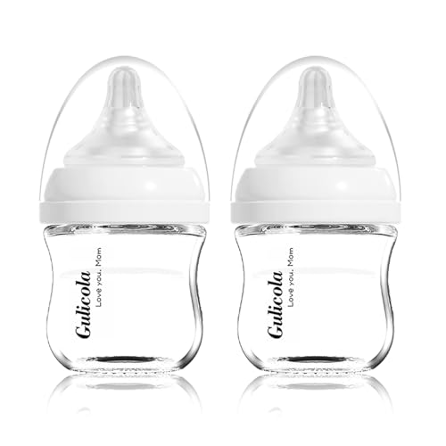 Gulicola Small Glass Baby Bottle for Newborn Breastfeeding Babies, Preemie