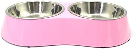 Dog Bowls, Double Stainless Steel Pet Bowls with Non-Slip Base Stand , 29oz Pet Food Container for Dogs Cats (Pink)
