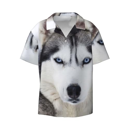 Zltegako Camicia a maniche corte da uomo con stampa Evil Eye, casual, con scollo cubano, morbida e traspirante, Simpatico Husky., L